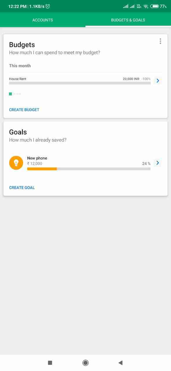 wallet app budget and goals section