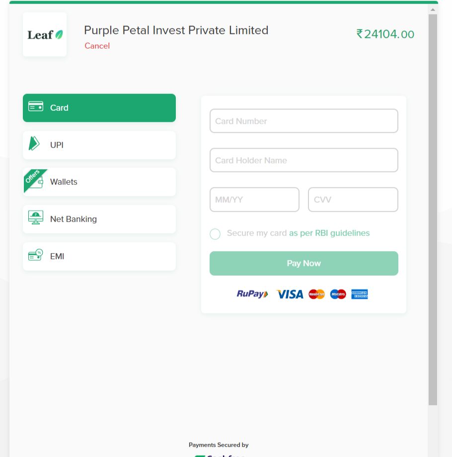 Leaf Payment Page