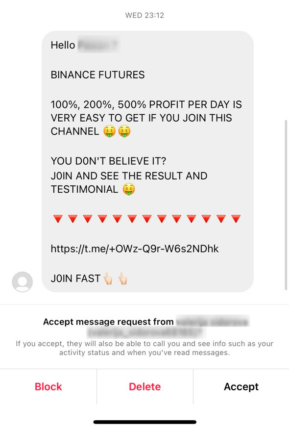 Scammers DM on Instagram